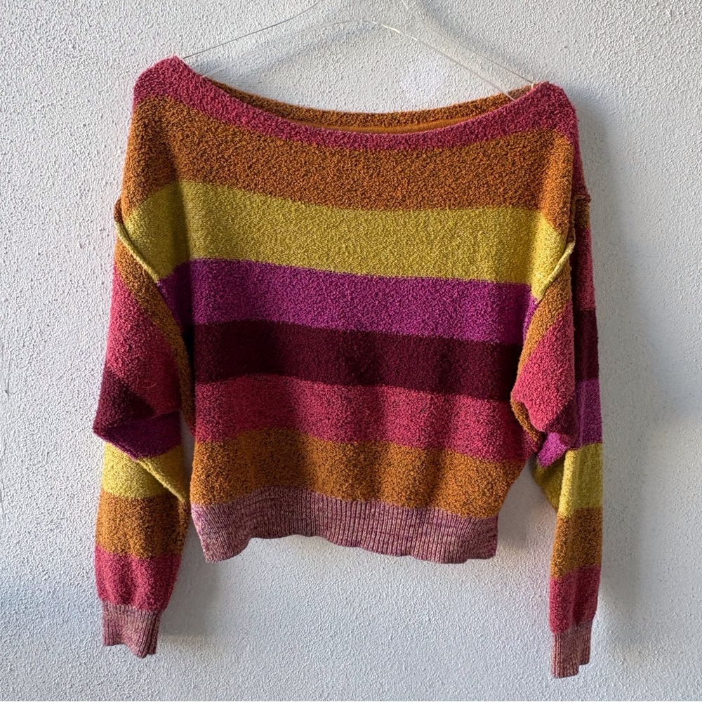 Free People Colorful Striped Off-the-Shoulder Sweater